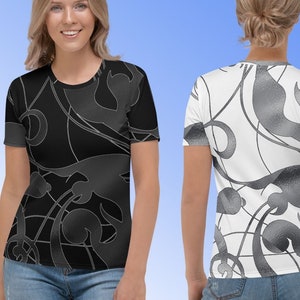 Crew Neck Black Shirt, Short Sleeve Shirt, Metallic Top, Black Shirt, Chic Graphic Tee, Simple Elegance, Trendy Women Shirt