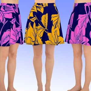 Floral Skater Skirt, High Waisted Skirt Made To Order Full Circle Casual Chic Comfy Clothes, Mini Swing Plus Size Dance Festival Flare Skirt
