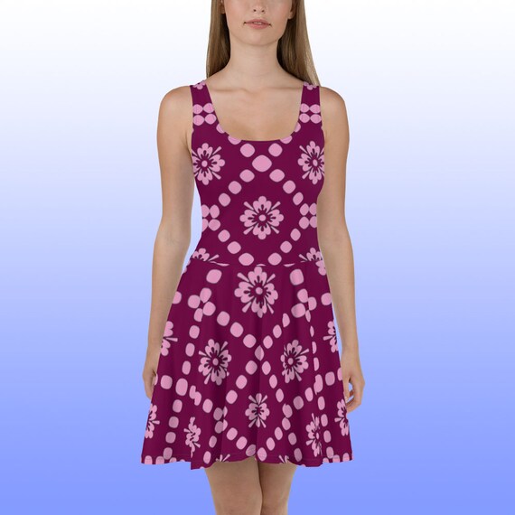 burgundy skater dress plus size Unique Vintage Plus Size Burgundy Pleated Bust Swing Dress main image 1