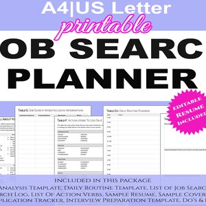 Job Search Planner, SWOT Analysis, Daily Routine Planner,Interview Preparation, Editable Resume, Career, Application Tracker, Job Interview