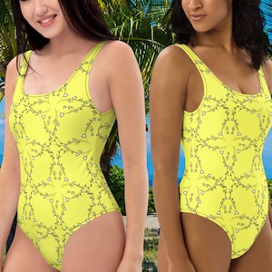 Yellow One-Piece Swimsuit, Trendy Women Swimwear, Flattering One Piece Swim Suit, Modern Onepiece Ladies Bathing Suit, Cute Fashion Presents
