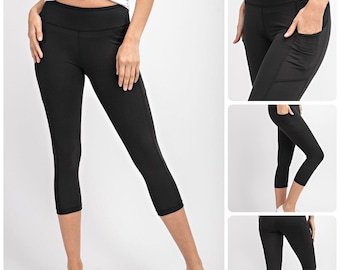 Super Soft Capri Solid Yoga Leggings with Side Pockets