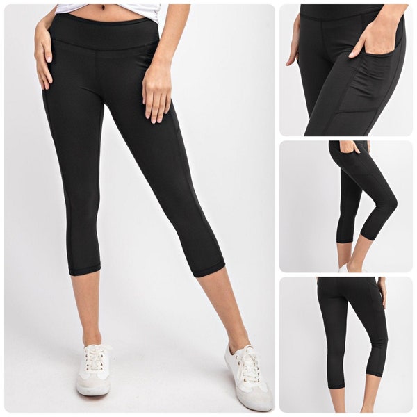 Super Soft Capri Solid Yoga Leggings with Side Pockets