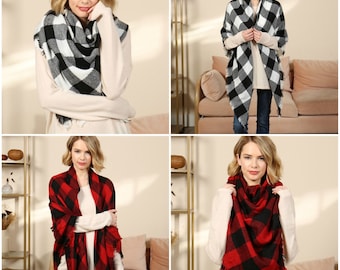 Fringed Buffalo PLAID BLANKET SCARF