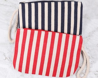 Striped Pouch With Rope Wrist Handle