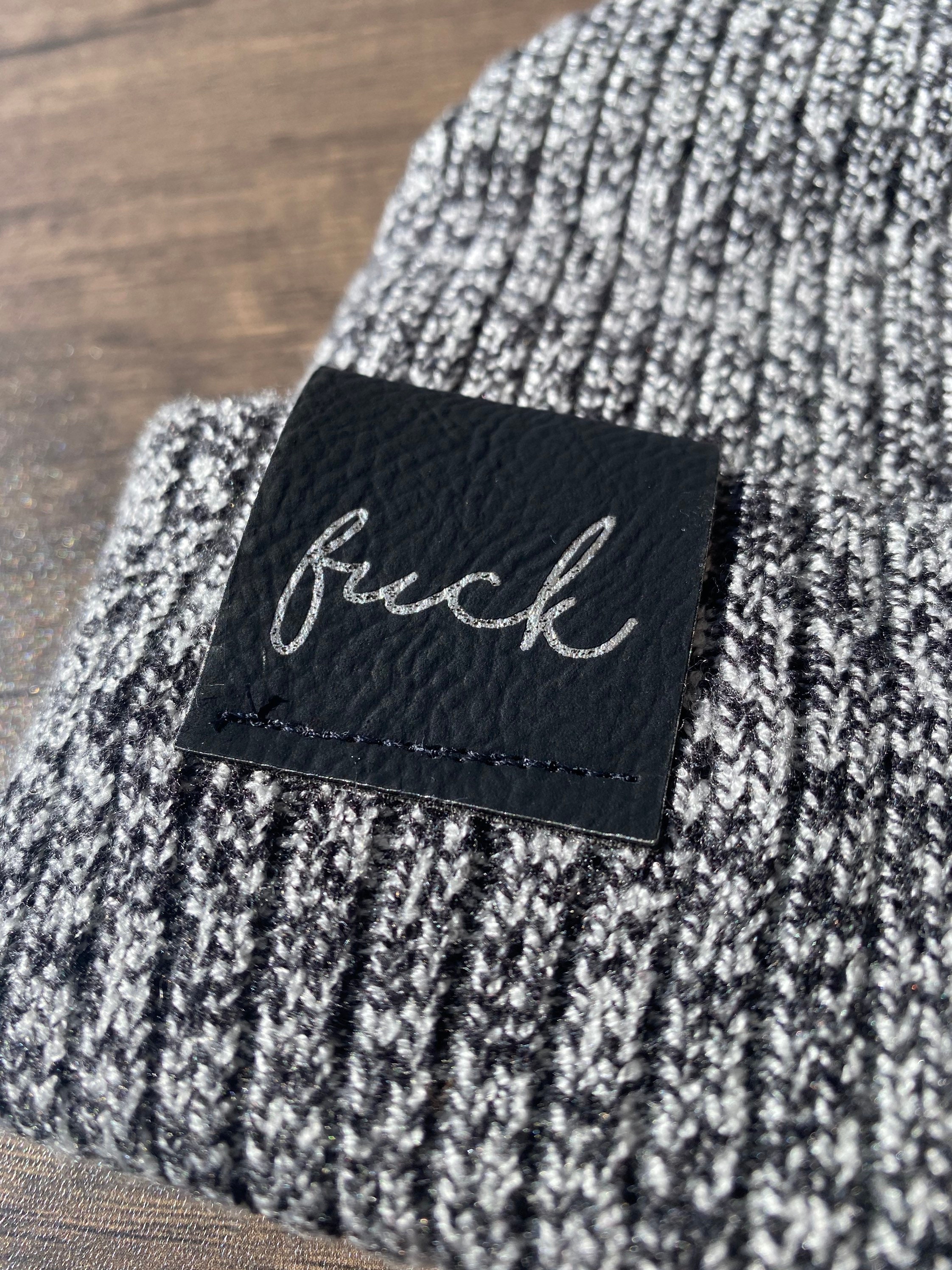 Engraved Leather Patch Beanie Customize With Your Word or - Etsy