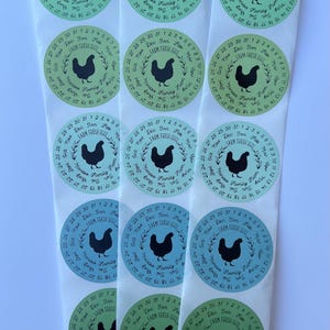 Etiketten voor eierdozen | Datumstickers boerderij vers ei | Boerderijetiketten voor verzamelde eieren | Gemengd groen kleurenpalet