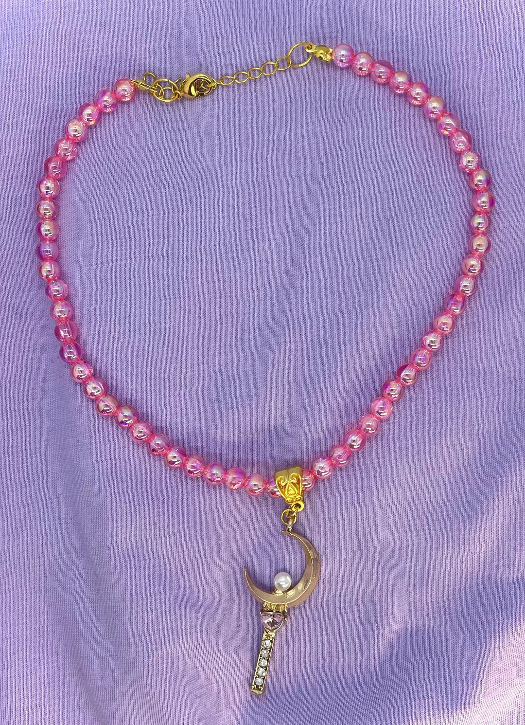 Bead Necklace With Charm Etsy