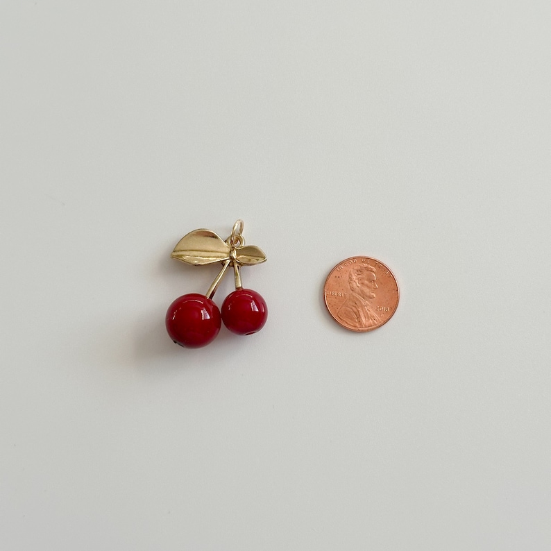 Cherry Gold Stem Pendant Zinc Alloy Charm 25x28mm image 2