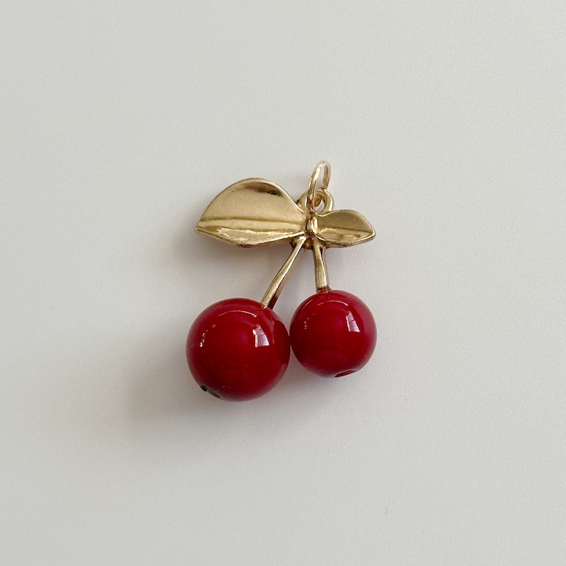 Cherry Gold Stem Pendant Zinc Alloy Charm 25x28mm image 1