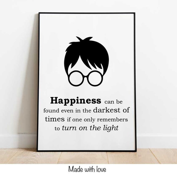 Harry Potter Poster Happiness: DIN A4 Plakat Harry Potter, Geschenk Wohnen, Dekoration, Typografie, Zauberei, Hokus Pokus, Hogwarts