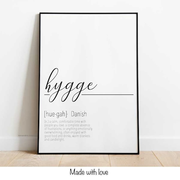 Hygge Poster: DIN A4 Plakat Hygge, schwedisch, Scandi Living, Skandinavisch,Geschenk Wohnen, Dekoration, Typografie
