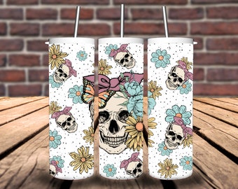 Retro Skull Flowers 20oz Tumbler