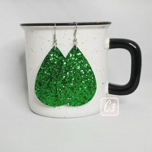Green Shimmer Double Sided Teardrop Faux Leather Earring