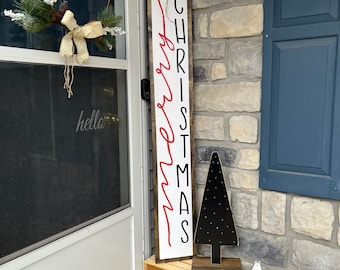 Jabalíes de porche de Feliz Navidad / Letrero de porche de granja rústica de bienvenida / Letreros de madera para decoración de puerta de entrada / Letrero exterior festivo / Decoración de invierno