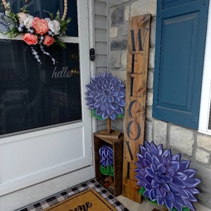 Wood Flower yard art Spring Farmhouse Summer decor Wooden Daliah Garden decor Porch Daliah decor Large wood flowers welcome flower sign