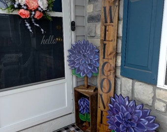 Arte de jardín de flores de madera Decoración de primavera, granja, verano, decoración de jardín Daliah de madera, decoración de porche, decoración Daliah, letrero de flores de bienvenida con flores de madera grandes