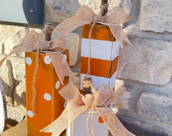 Bloques de calabaza de madera, decoración de otoño, calabazas rústicas a rayas, juego de calabazas de madera, decoraciones de porche de otoño, decoración de Acción de Gracias, porche de Halloween