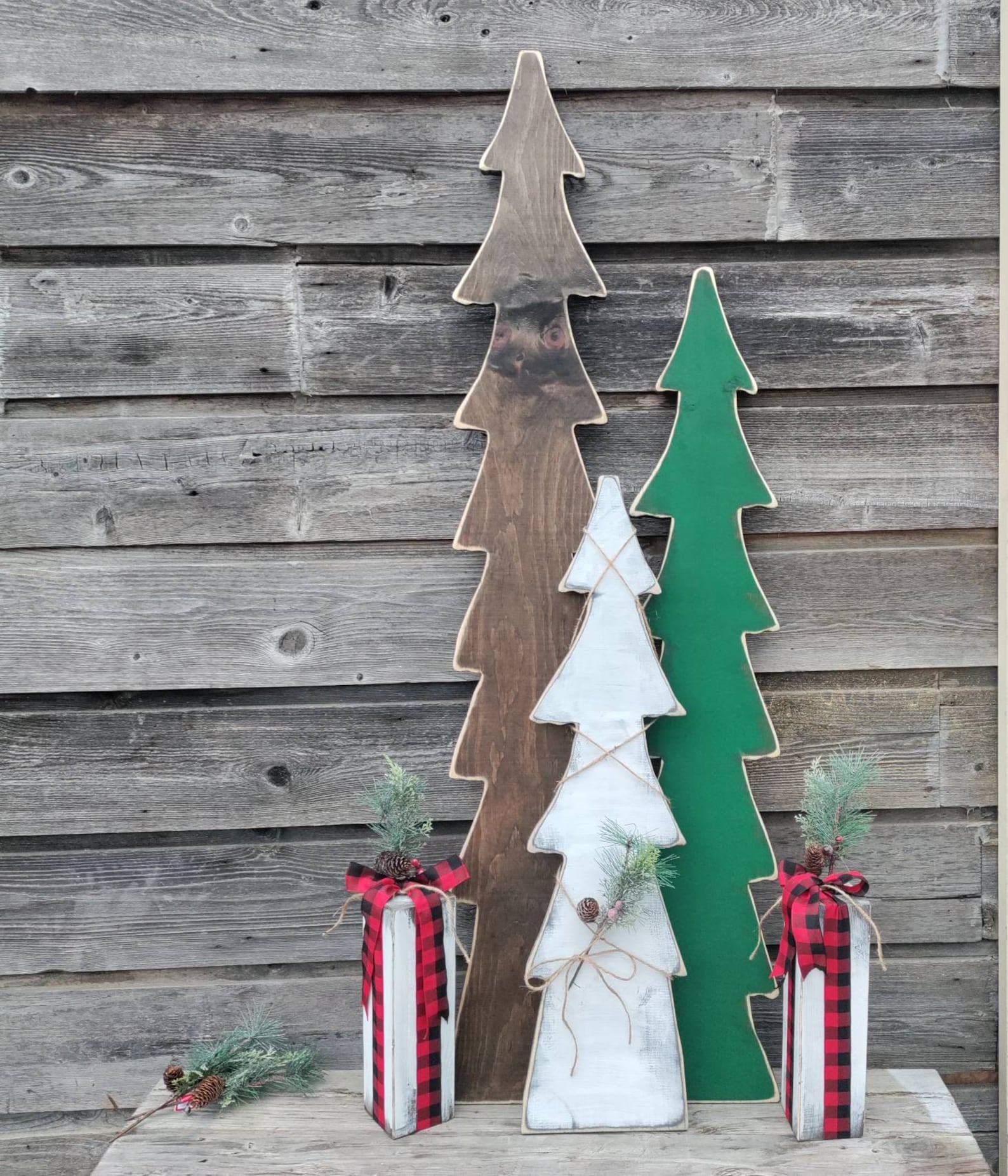 Rustic Wooden Christmas Trees Porch Wood Tree Large Etsy