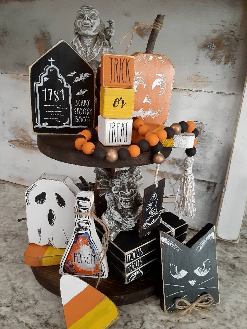 Halloween Tiered tray bundle coffee bar SET mini wood book Etsy