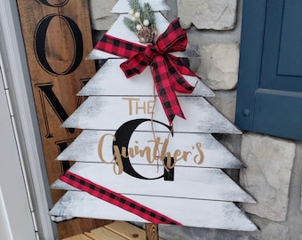 Árboles de Navidad de madera rústicos personalizados para porche - Arte navideño para jardín - Decoraciones navideñas para exteriores