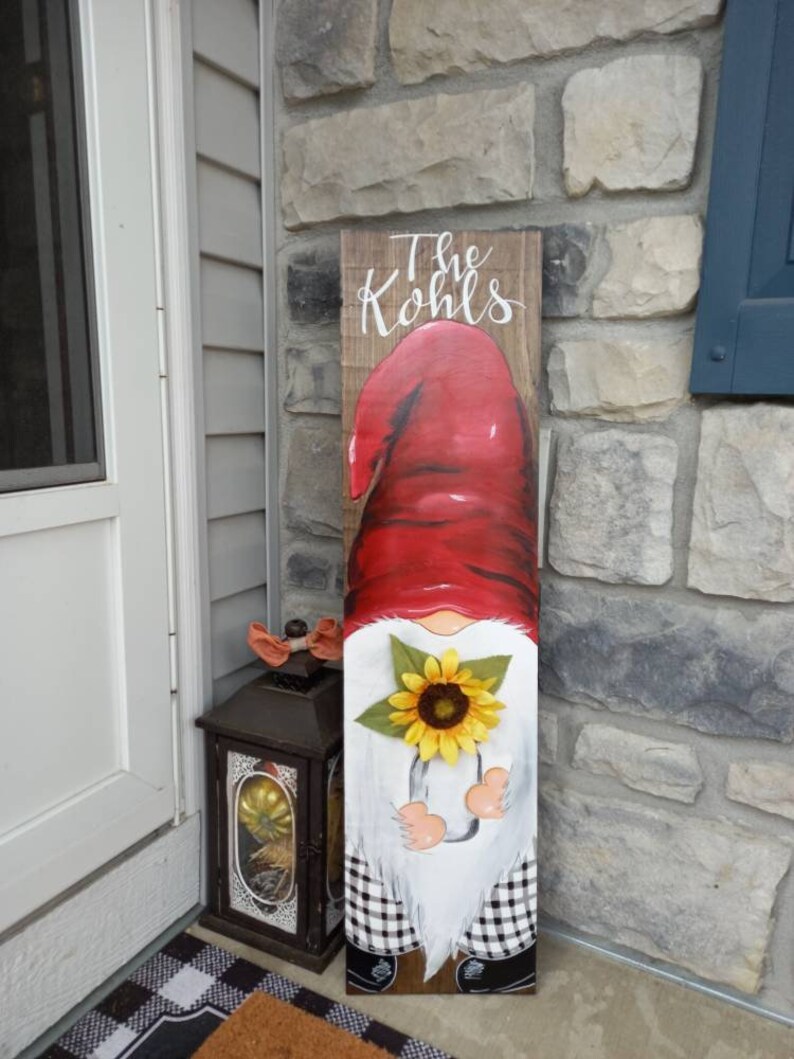 Rustic porch Gnome Farmhouse vertical welcome sign Buffalo | Etsy