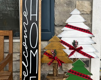 Árboles de Navidad rústicos de madera / Árbol de madera para porche / Arte navideño grande para jardín / Decoraciones navideñas para exteriores