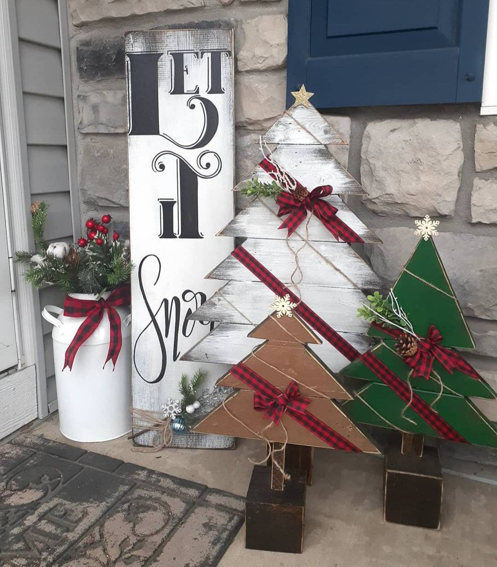 Rustic Wooden Christmas Trees Porch Wood Tree Large Etsy