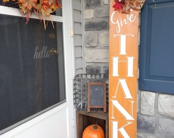 Letrero de madera "Dar gracias" / Letrero de bienvenida para exteriores / Tablero para puerta de entrada de otoño / Letrero de bienvenida / Bienvenida de granja / Decoración rústica para exteriores de Acción de Gracias