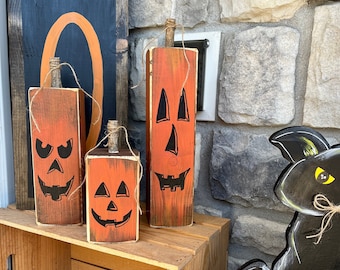 Calabazas de madera - Decoración de otoño - Calabazas rústicas de Halloween - Decoraciones de otoño para el porche - Decoración de Halloween - Calabazas de 4x4