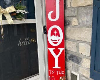 Letrero de porche de bienvenida "Alegría navideña al mundo" / Letrero cristiano de bienvenida de la Natividad / Porche de granja / Decoración rústica para exteriores / Letrero de Jesús