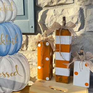Wood Pumpkin Blocks Fall Decor Striped Rustic Pumpkins Set of Wood ...