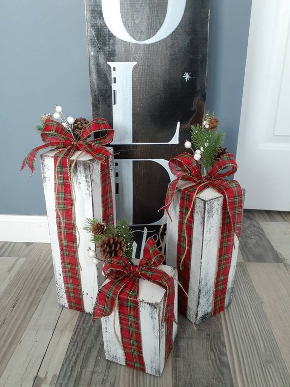 Cadeaux de Noël en faux bois de ferme pour la décoration, cadeau