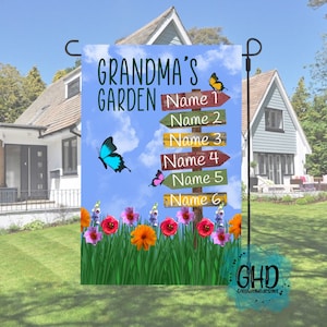 Grandma’s Garden Flag +FREE SHIPPING/ Nana/ Mom/Yard Art/ Personalized Garden Flag/ Custom Flag/ Welcome / Outdoor decor/ Family names