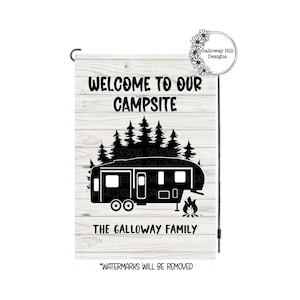 Personalized Campsite Garden Flag: Fifth Wheel Camping Decor, Camping Sign