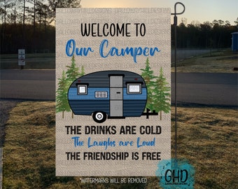 Welcome To Our Camper Garden Flag  +FREE Shipping/ Camping Decor/ Personalized Flag/ Camping/ Outdoor Decor/ Campsite Decor
