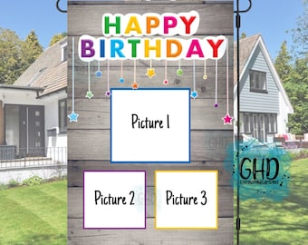 Happy Birthday Photo Garden Flag + Free Shipping, Personalized Garden Flag, Add your own photos garden flag,Birthday Flag, Outdoor Decor,