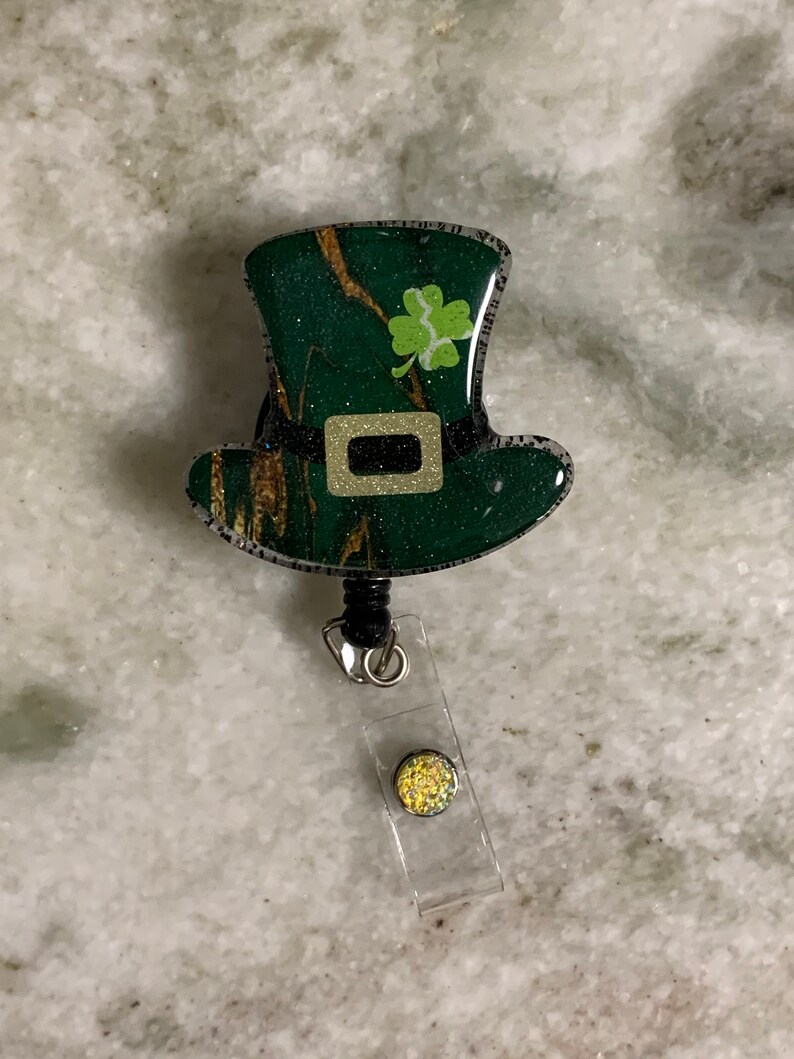 Office Staff St Patricks Day Medical Staff ID badge reel Teacher FREE SHIPPING Nurse Leprechaun Hat badge reel cute badge reel
