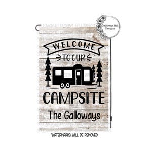 Personalized Campsite Garden Flag: Travel Trailer Camping Sign