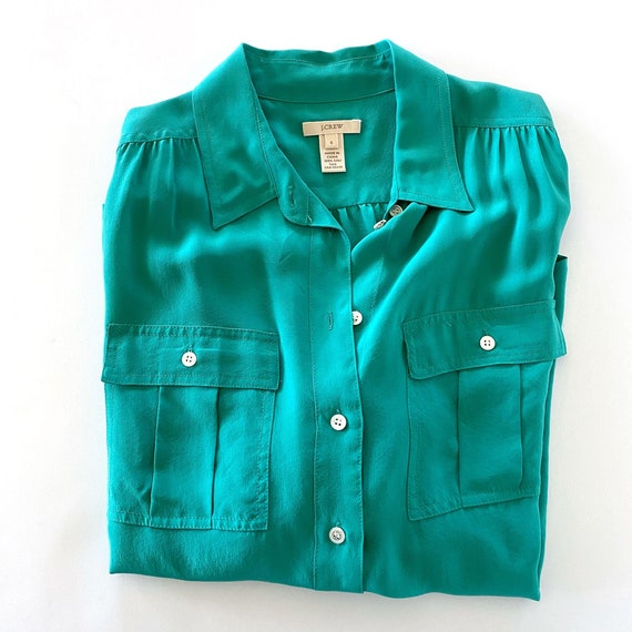 Jcrew Blouse Green Silk Blouse Emerald 