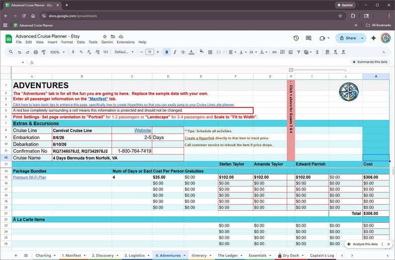 Advanced (but Still Simple) Cruise Planner Google Sheets — Auto-fill ...