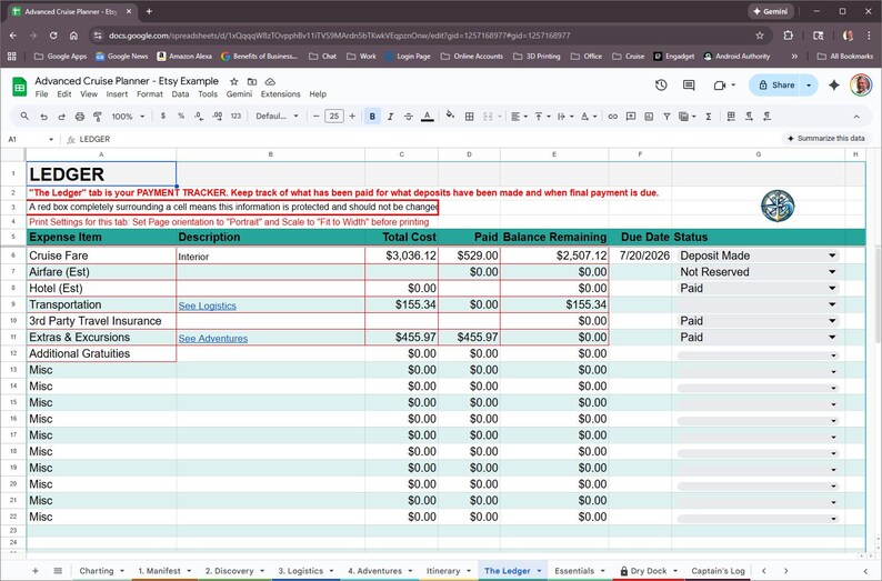 Advanced (but Still Simple) Cruise Planner Google Sheets — Auto-fill ...