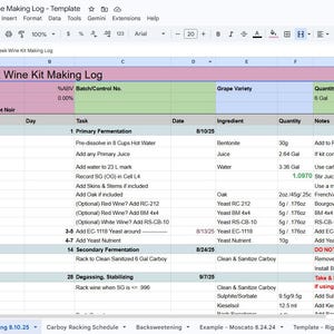 Home Winemaking Batch Log & Tracker — Digital Spreadsheet for Homebrew Wine | Wine Kit Beginner Friendly
