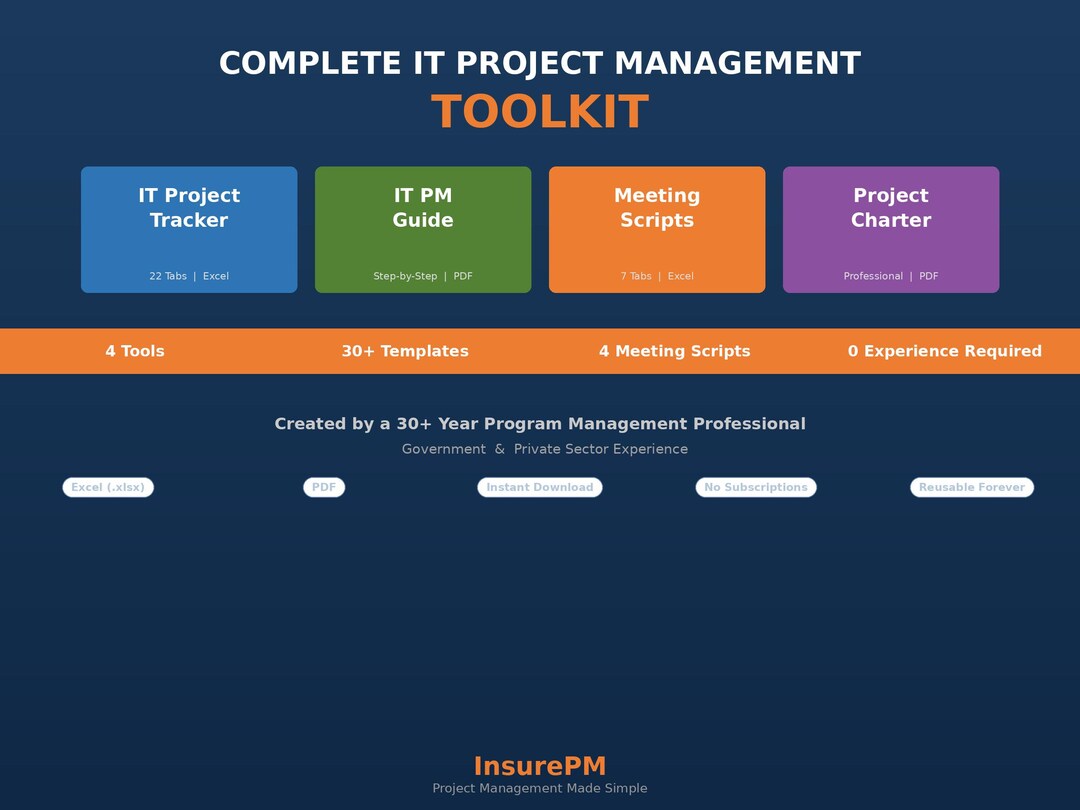 Project Management Toolkit Examples Complete IT Project Management Toolkit | Excel Tracker, Meeting Scripts ...