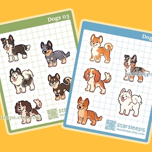 Sticker Sheets: Dogs! Australian Shepherd, Blue Heeler, Border Collie, Malamute, Samoyed, Shiba Inu, Spaniel