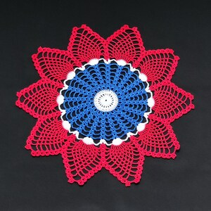 pineapple red blue white round crochet doily 13,4 in-handmade decor-4th of July napkin-crochet doilies-independence day gift