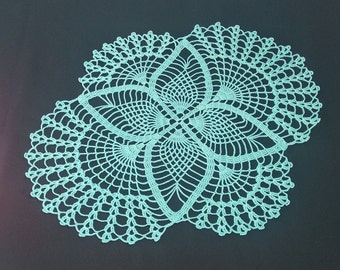 pineapple turquoise oval crochet doily-handmade decor- turquoise napkin-light blue doilies-crochet doilies-tablecloth