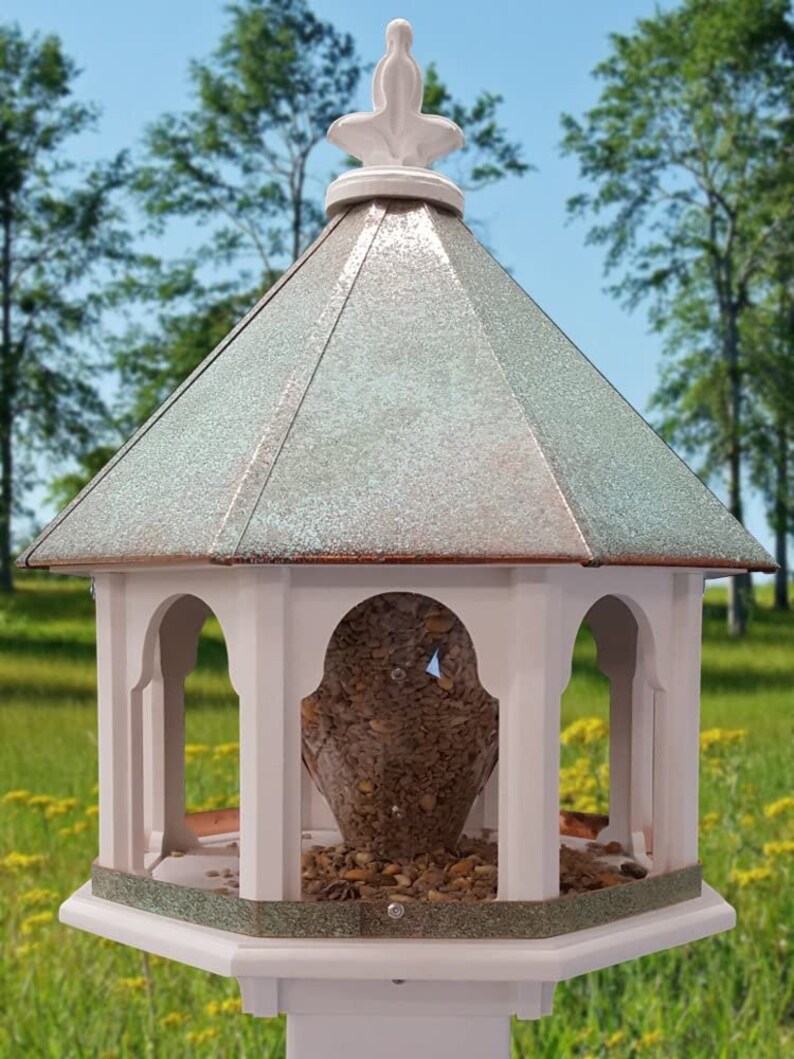 Large Wild Bird Feeder Solid PVC Body Patina Verdi Copper Roof Etsy