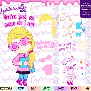 luna love chibi cute witch girl, harry p, svg, dxf, cricut, quote, Spectres Glasses, pink witch, bundle magic school, magical