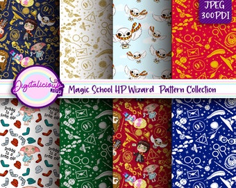 Magic School Hp wizard seamless Pattern pack, Wizards and Witches, world of magic, free elf, magical friends fan art, digital paper pack